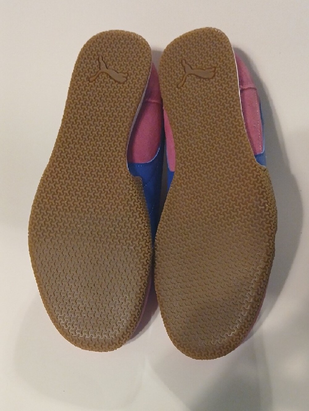 Puma Pink Suede Sneakers with Blue Formstripe and Gold Accents - Picture 2 of 6